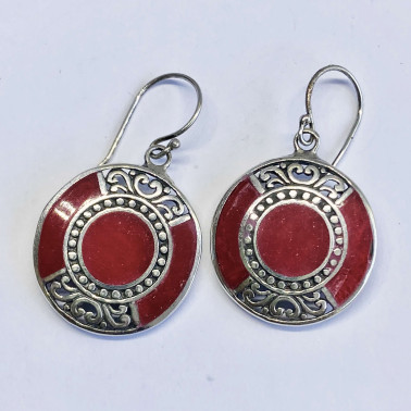 ER 13958 CR-(BALI 925 STERLING SILVER EARRINGS WITH CORAL)